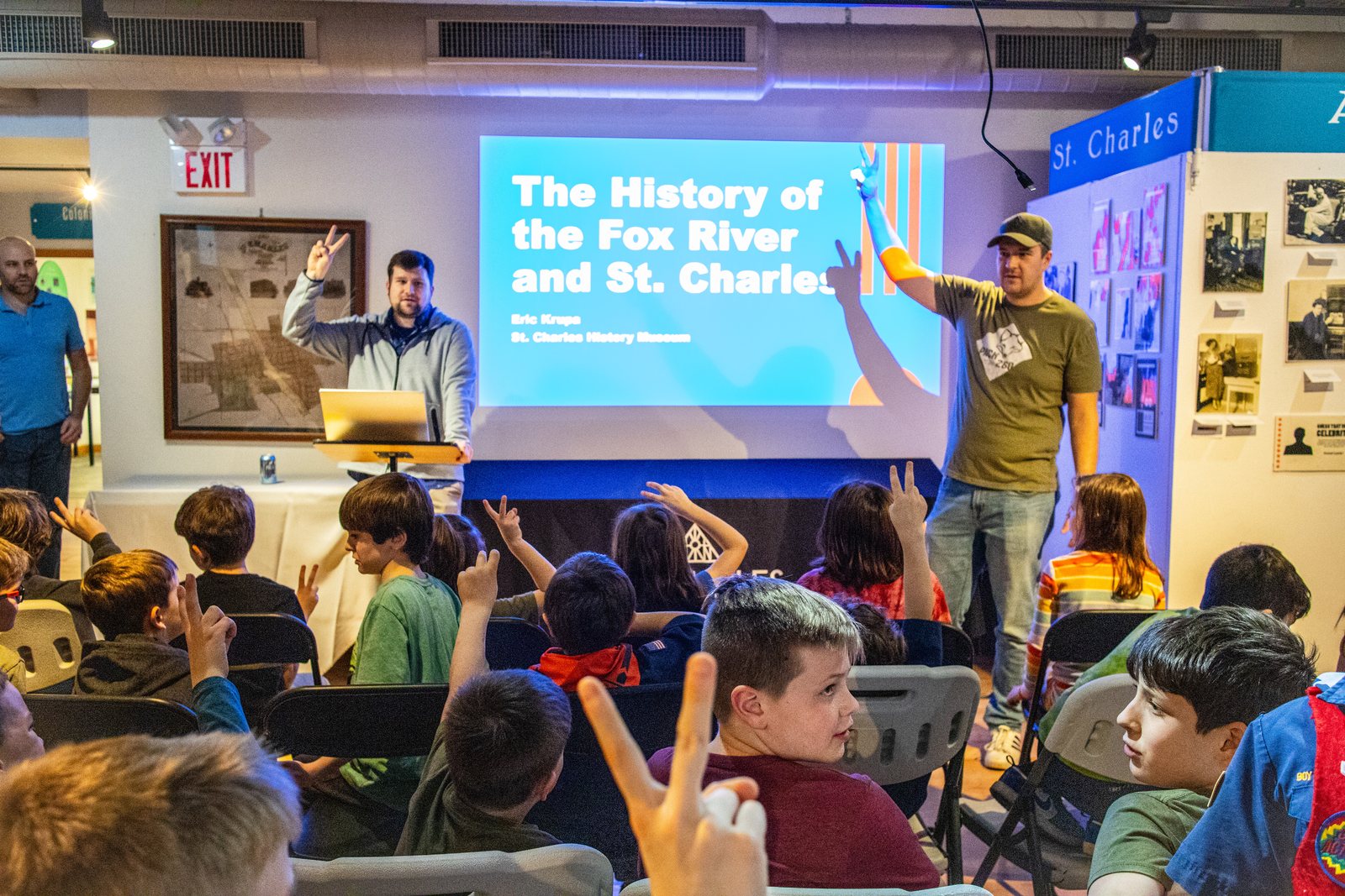 Scouts participating in a local history presentation